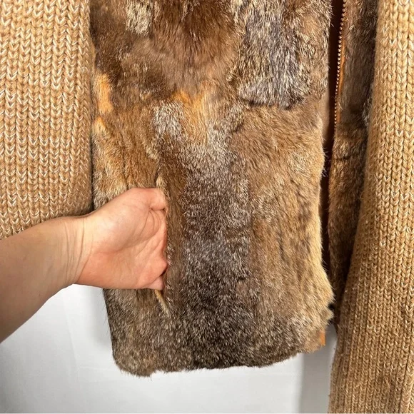 1980s Vintage Niki Rabbit Fur Knit Jacket Scarf Pom Pom Small - Picture 12 of 12